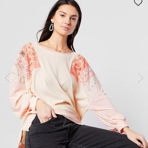 NEW  Free People Feelin It Embroidery long sleeve top